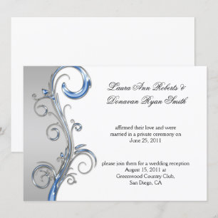 Invitación Bebé Azul y Plateado Ornado Post Boda