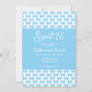 Invitación Bebé Azul Y Rompecabezas Blanco Dulce Cubierto 16