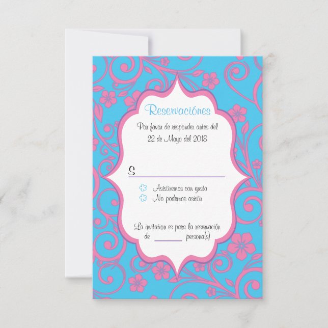 Invitación Bebé azul y rosa rosa Quinceañera RSVP (Anverso)