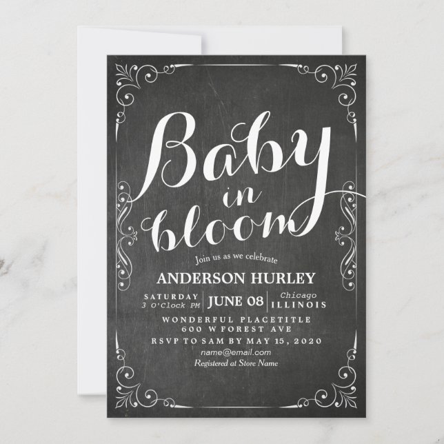 Invitación Bebé Baby Shower en el tablero de cuadros florales (Anverso)
