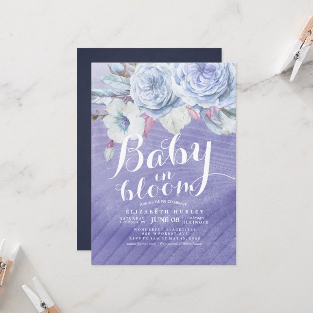 Invitación Bebé Baby Shower en las flores de boho en sangre (Anverso/Reverso In Situ)