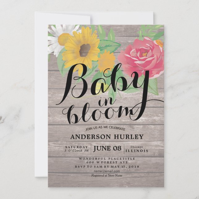 Invitación Bebé Baby Shower en Moda floreciente florece en ma (Anverso)