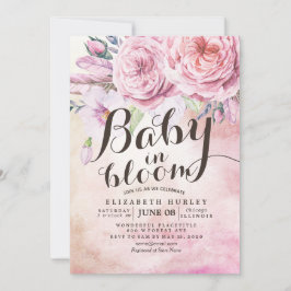 Invitación Bebé Baby Shower en pluma de flores bohemias