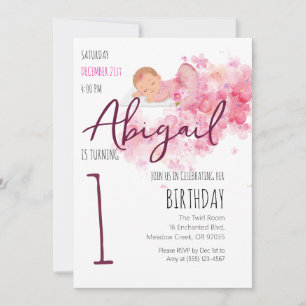 Invitación Bebé Bailarina Dulce Cumpleaños 1 Niña Rosa