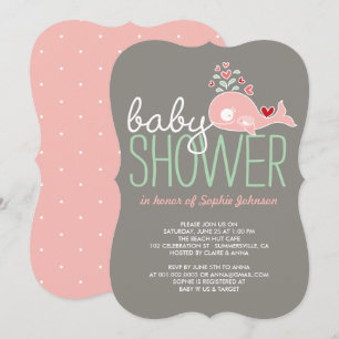 Invitación Bebé Ballena Rosa Embarazada Mamá Dulce Niña Baby 