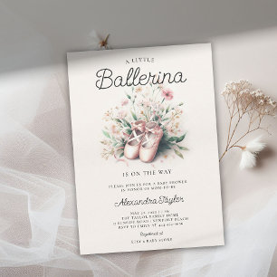 Invitación Bebé Ballerina Shoes Wildflower Ribbon Chica Ducha