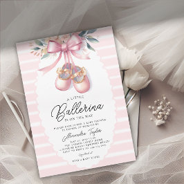 Invitación Bebé Ballerina Zapata Chica Bow Floral Rosa