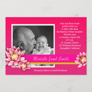 Invitación Bebé Baptism Fuschia Pink Lotus Bloom