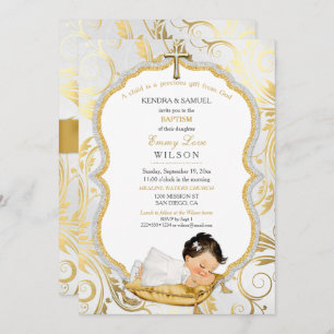 Invitación Bebé Baptismo Christening Gold Cross