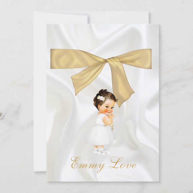 Invitación Bebé Baptismo Christening Gold Cross Gracias (Anverso)