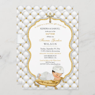 Invitación Bebé Bautismo Christening Gold Cross