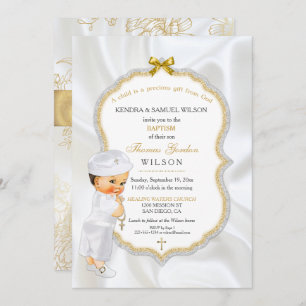 Invitación Bebé Bautismo Christening Gold Cross
