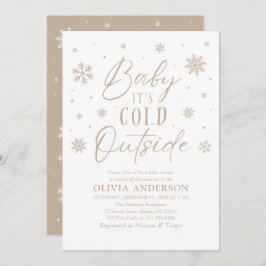 Invitación Bebé beige con copo de nieve hace frío fuera de Ba