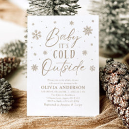 Invitación Bebé beige con copo de nieve hace frío fuera de Ba