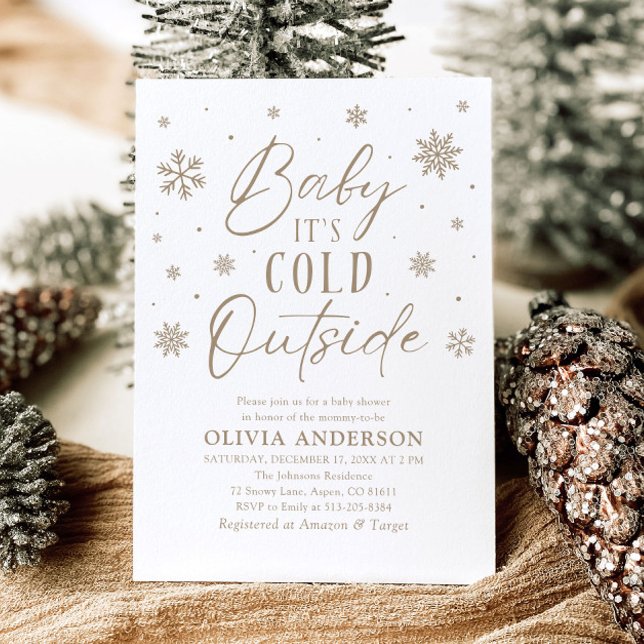 Invitación Bebé beige con copo de nieve hace frío fuera de Ba (Beige Snowflake Baby It's Cold Outside Baby Shower Invitation)