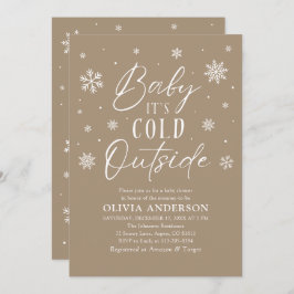Invitación Bebé beige con copo de nieve hace frío fuera de Ba