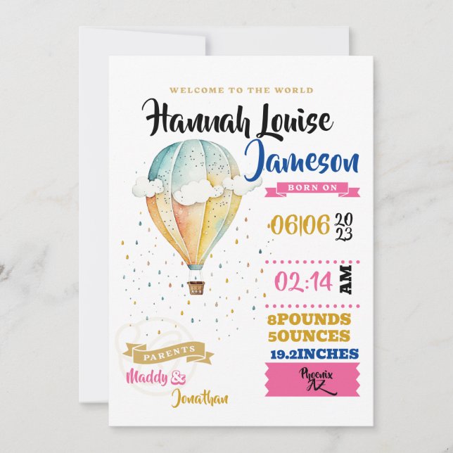 Invitación Bebé, bienvenidos al mundo (Anverso)