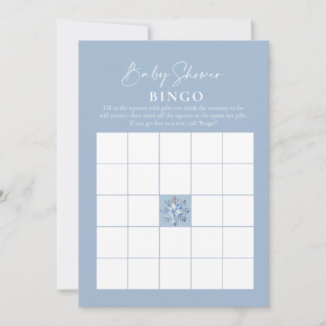 Invitación Bebé Bingo Dusty Blue Winter Juegos de Baby Shower (Anverso)