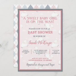 Invitación Bebé blanco gris rosado salta Baby Shower