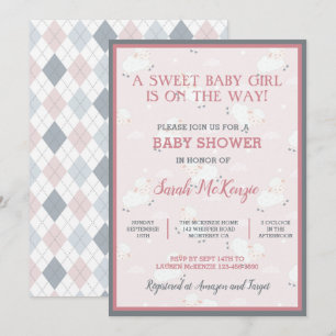 Invitación Bebé blanco gris rosado salta Baby Shower