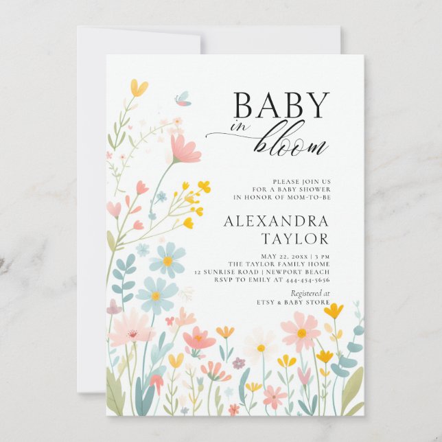 Invitación Bebé Bloom Pastel Flor silvestre Boho Baby Shower (Anverso)