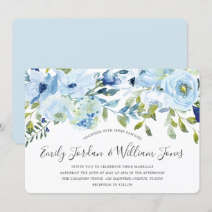 Invitación Bebé Blue acuarela Flores Boda de Invierno