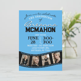 Invitación Bebé Blue & Black Filmstrip 5 Graduación de fotos