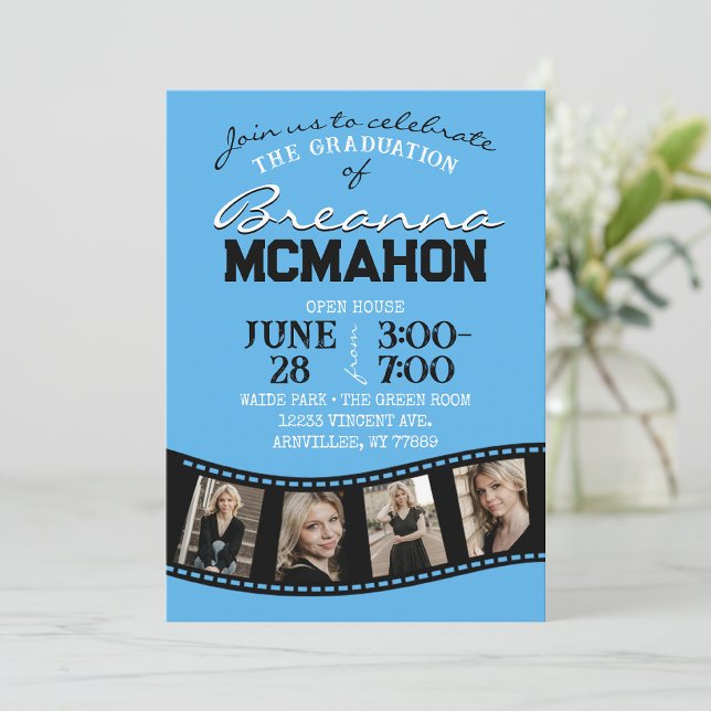 Invitación Bebé Blue & Black Filmstrip 5 Graduación de fotos (Subido por el creador)