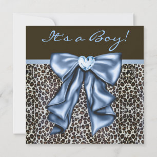 Invitación Bebé Blue Brown Leopardo Baby Boy Shower