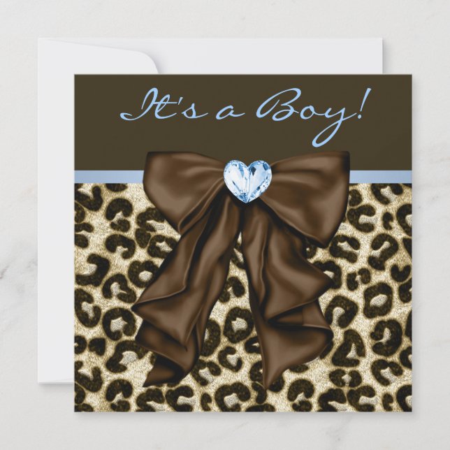 Invitación Bebé Blue Brown Leopardo Baby Boy Shower (Anverso)