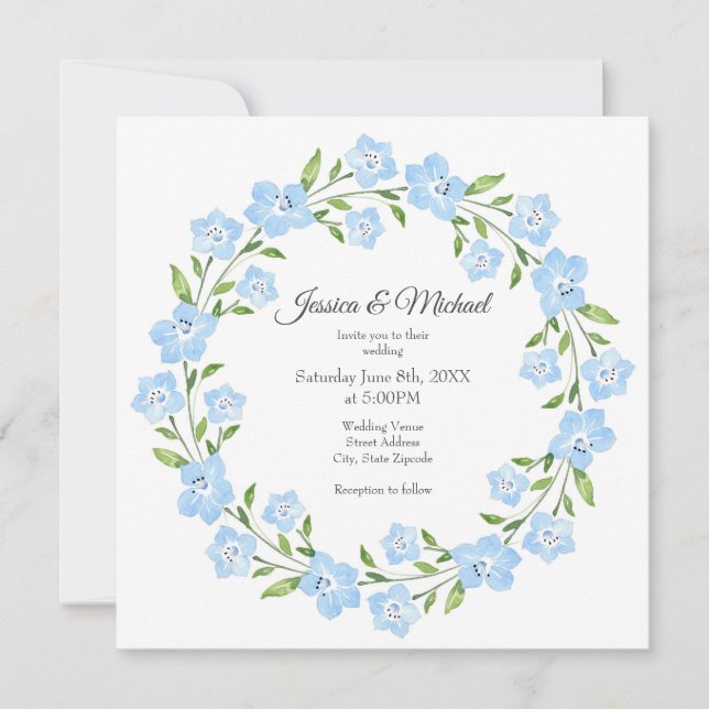 Invitación Bebé Blue Eyes Watercolor Flor Wreath (Anverso)