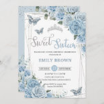 Invitación Bebé Blue Floral Butterflies Dulce dieciséis<br><div class="desc">Personalice esta encantadora invitación dulce de fiesta de 16 años con su propia redacción fácil y rápidamente,  simplemente pulse el botón personalizar it para reorganizar y formatear el estilo y la ubicación del texto. ¡Artículos coincidentes disponibles en la tienda! c) El estudio Happy Cat Studio</div>