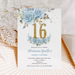 Invitación Bebé Blue Floral Gold Sweet 16 Dieciséis cumpleaño<br><div class="desc">Personalice esta elegante invitación de 16 cumpleaños con su propia redacción fácil y rápidamente. Simplemente haga clic en el botón Editar usando herramientas de diseño para editar el texto, la redacción, el estilo de fuente, el tamaño de fuente, el color de fuente, agregar más texto, mover o eliminar algunas imágenes....</div>