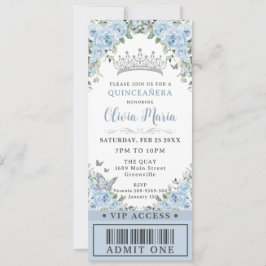 Invitación Bebé Blue Floral Mariposa Quinceañera Ticket VIP