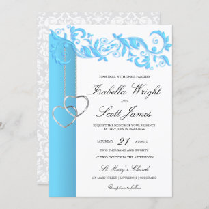 Invitación Bebé Blue Floral Swirl y Boda Blanco