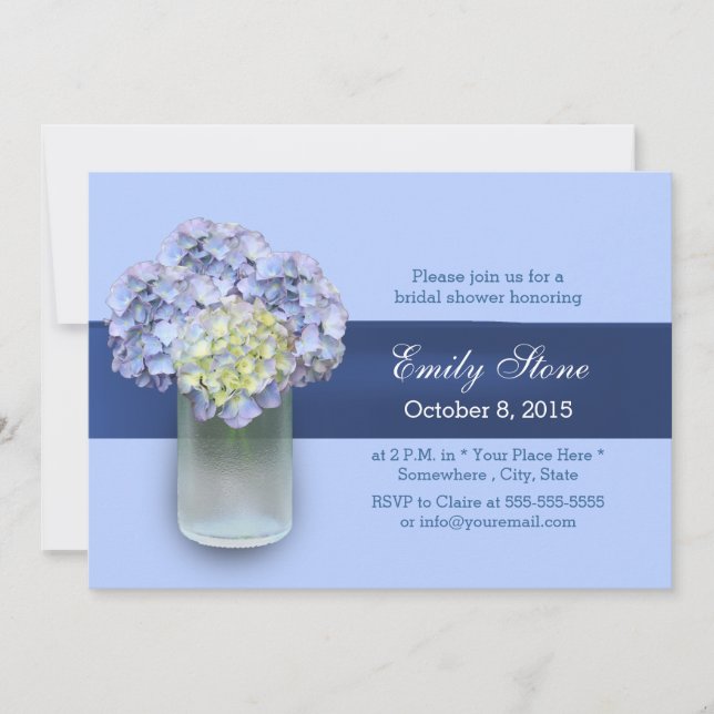 Invitación Bebé Blue Hydrangea Mason Jar Bridal Shower (Anverso)