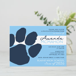 Invitación Bebe Blue & Navy Elegant Pawprint (Foto de vuelta)
