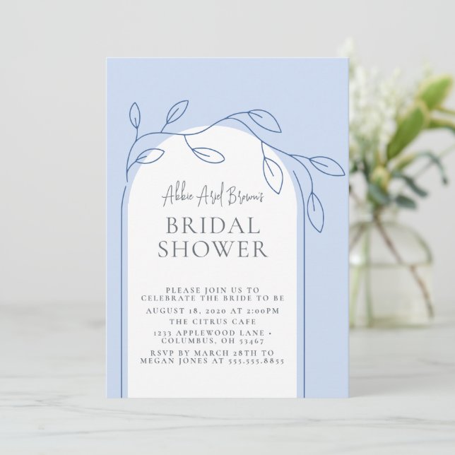 Invitación Bebé Blue Script Bridal Shower (Anverso de pie)