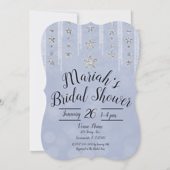 Invitación Bebé Blue & Silver Purpurina Stars Bridal Shower (Anverso)