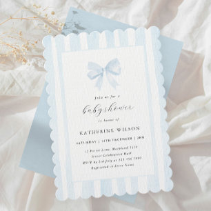 Invitación Bebé Blue Stripes & Bow Baby Shower