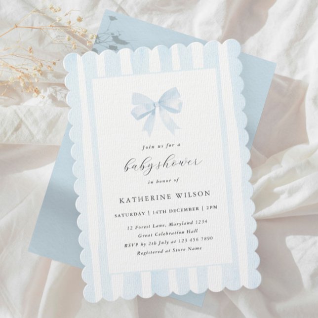 Invitación Bebé Blue Stripes & Bow Baby Shower (Subido por el creador)