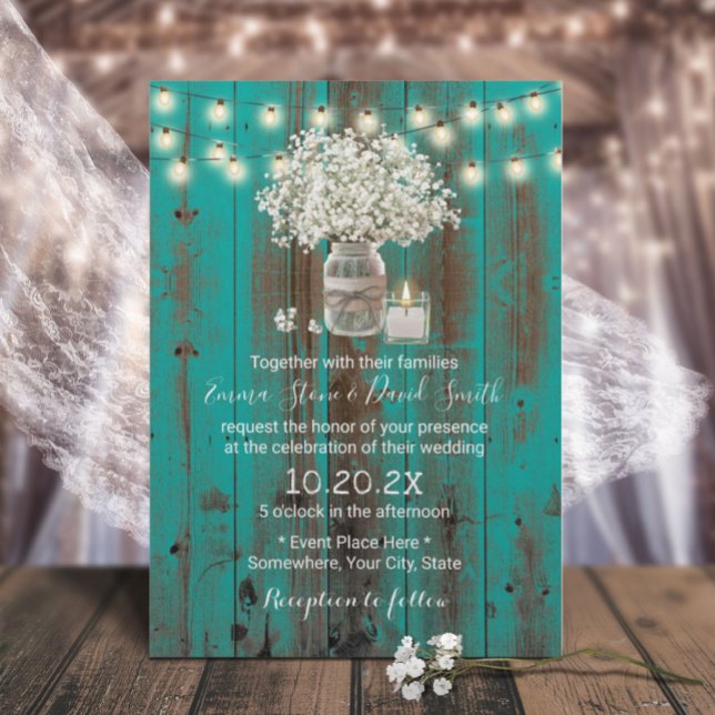 Invitación Bebé: Boda de granero Verde azulado Rústico con ja (Subido por el creador)