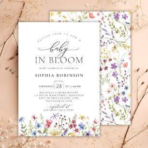 Invitación Bebé bohemio en el florecimiento de flores silvest