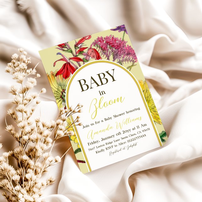 Invitación Bebé boho en el floreciente Baby Shower amarillo (Subido por el creador)