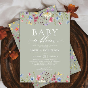 Invitación Bebé boho en el floreciente Baby Shower verde de f