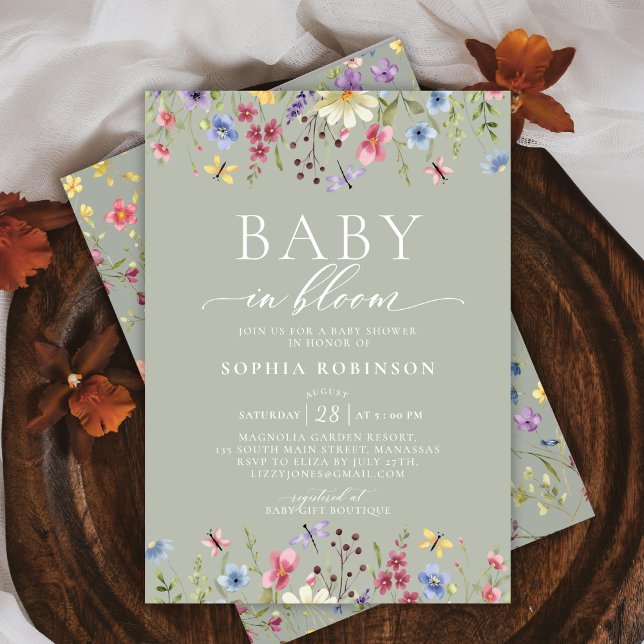 Invitación Bebé boho en el floreciente Baby Shower verde de f (Subido por el creador)