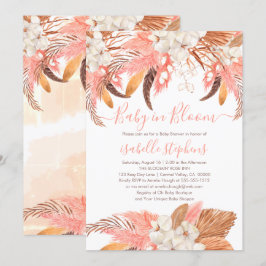 Invitación Bebé boho en el florete Pampas Rosa Baby Shower I