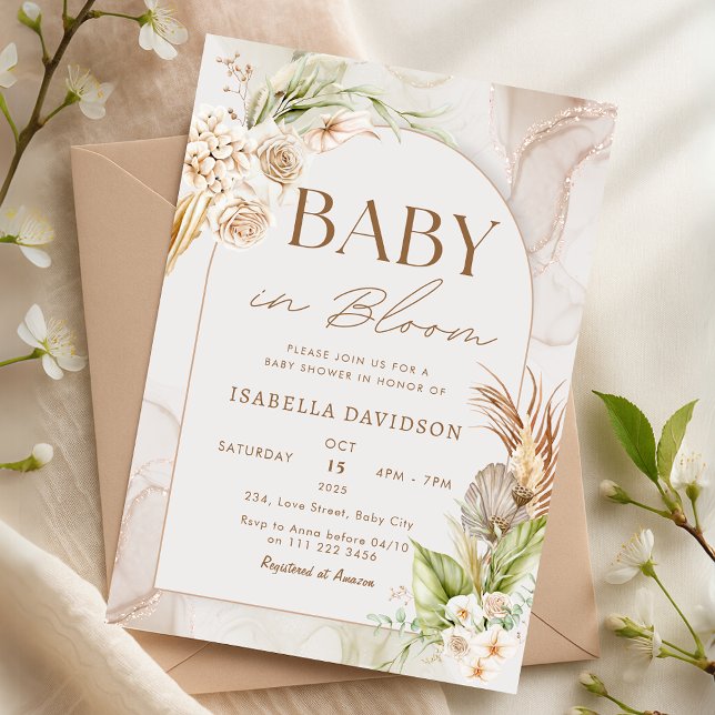 Invitación Bebé boho en la floral Baby Shower Pampas (Boho Baby in Bloom Baby Shower Pampas Floral Invitation)