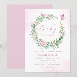 Invitación Bebé boho moderno en flor chica floral ducha de be
