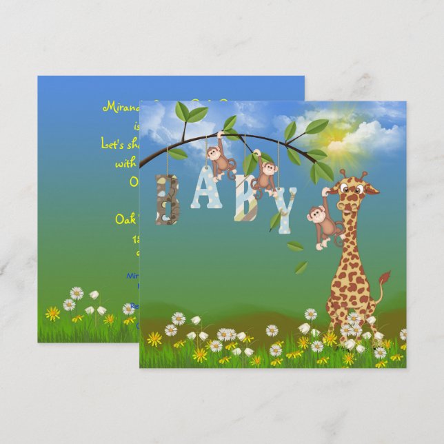 Invitación Bebé Boy Jungle Shower (Anverso / Reverso)